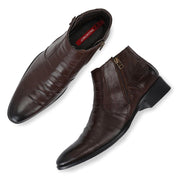Men Premium Leather Brown Formal Ankle Zipper Boot (Pride-80-Brown)