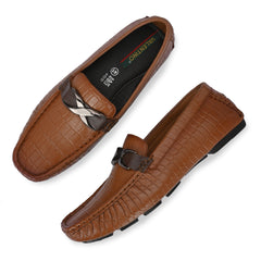 Men Premium Leather Tan Casual Slip On Driving Loafers (Romson-38-Tan)