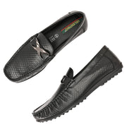 Men Premium Leather Black Slip On Loafer (Prado-25-Black)