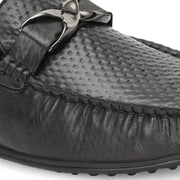 Men Premium Leather Black Slip On Loafer (Prado-25-Black)