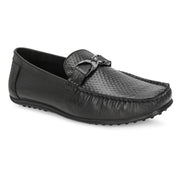 Men Premium Leather Black Slip On Loafer (Prado-25-Black)