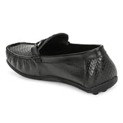 Men Premium Leather Black Slip On Loafer (Prado-25-Black)