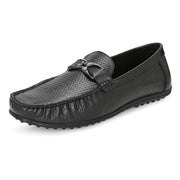 Men Premium Leather Black Slip On Loafer (Prado-25-Black)