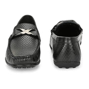 Men Premium Leather Black Slip On Loafer (Prado-25-Black)