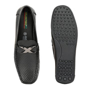 Men Premium Leather Black Slip On Loafer (Prado-25-Black)