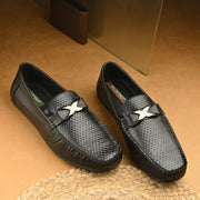 Men Premium Leather Black Slip On Loafer (Prado-25-Black)
