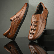 Men Premium Leather Tan Slip-On Formal Shoes (CityWalker-40-Tan)