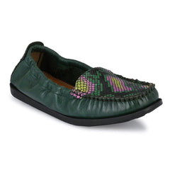 Women Premium Leather Green Slip On Flexible Loafer (W-Jenia-20-Green)