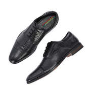 Men Premium Leather Black Lace-Up Formal Derby Shoes (Winston-60-Black)