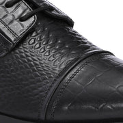 Men Premium Leather Black Lace-Up Formal Derby Shoes (Winston-60-Black)