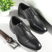Men Premium Leather Black Lace-Up Formal Derby Shoes (Winston-60-Black)