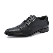 Men Premium Leather Black Lace-Up Formal Derby Shoes (Winston-60-Black)