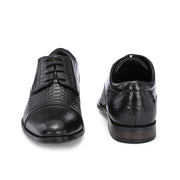 Men Premium Leather Black Lace-Up Formal Derby Shoes (Winston-60-Black)