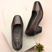 Women Premium Leather Block Heel Pump  (W-Alice-10-Brown)