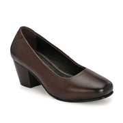 Women Premium Leather Block Heel Pump  (W-Alice-10-Brown)