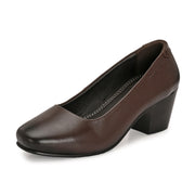 Women Premium Leather Block Heel Pump  (W-Alice-10-Brown)