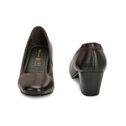 Women Premium Leather Block Heel Pump  (W-Alice-10-Brown)