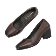 Women Premium Leather Block Heel Pump  (W-Alice-10-Brown)