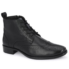 Men Premium Leather Black Side Zipper & Lace-Up Boot (Macho-80)