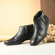 Men Premium Leather Black Side Zipper Ankle Boot (Gateway-86-Black)