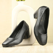 Women Premium Leather Block Heel Pump  (W-Alice-10-Black)