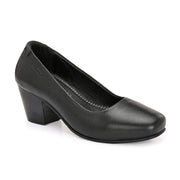 Women Premium Leather Block Heel Pump  (W-Alice-10-Black)