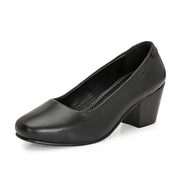 Women Premium Leather Block Heel Pump  (W-Alice-10-Black)