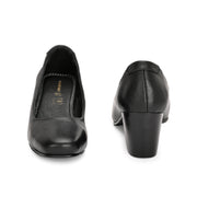 Women Premium Leather Block Heel Pump  (W-Alice-10-Black)