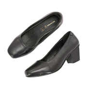 Women Premium Leather Block Heel Pump  (W-Alice-10-Black)