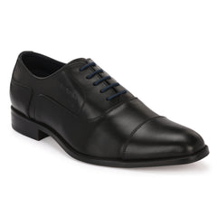 Men Premium Leather Black Lace-Up Formal Derby Shoes (Origo-65)