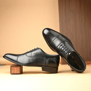 Men Premium Leather Black Lace Up Formal Oxford Shoes (Winston-65-Black)