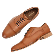 Men Premium Leather Cognac Lace-Up Formal Derby Shoes (Winston-65-Cognac)