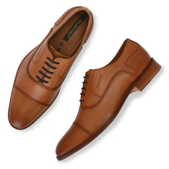 Men Premium Leather Cognac Lace-Up Formal Derby Shoes (Origo-65)