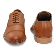 Men Premium Leather Cognac Lace-Up Formal Derby Shoes (Winston-65-Cognac)