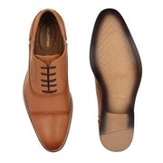Men Premium Leather Cognac Lace-Up Formal Derby Shoes (Winston-65-Cognac)