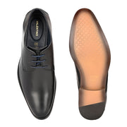 Men Premium Leather Black Lace-Up Formal Derby Shoes (Winston-50-Black)