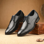 Men Premium Leather Black Lace-Up Formal Derby Shoes (Winston-50-Black)