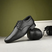Men Premium Leather Black Lace-Up Formal Derby Shoes (California-70-Black)