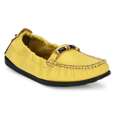 Women Premium Leather Yellow Formal Slip On Flexible Loafer (W-Jenia-08-Yellow)