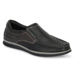 Men Premium Leather Black Slip On Casual Shoes (Danial-02)