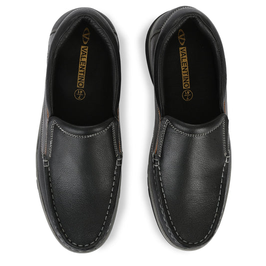 Men Premium Leather Black Slip On Casual Shoes (Danial-02)