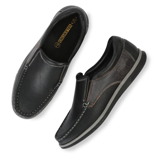 DANIAL-02 MEN LEATHER BLACK CASUAL SLIP ON MOCCASSINS