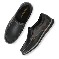 Men Premium Leather Black Slip On Casual Shoes (Danial-02)