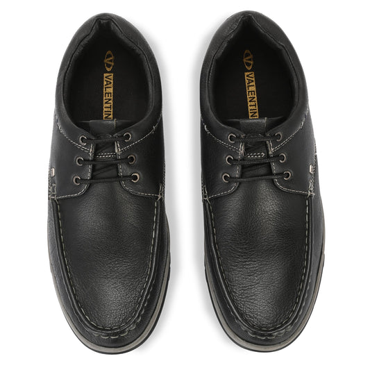 Men Premium Leather Black Casual Derby Shoes (DANIAL-55)