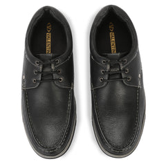 Men Premium Leather Black Casual Derby Shoes (Danial-55)