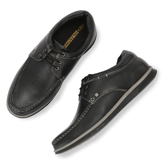 Men Premium Leather Black Casual Derby Shoes (DANIAL-55)