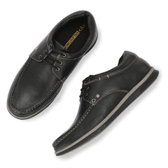 Men Premium Leather Black Casual Derby Shoes (Danial-55)