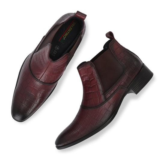 INDUS-85 MEN LEATHER BORDO FORMAL BOOT ANKLE ZIPPER