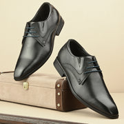 Men Premium Leather Black Lace-Up Formal Derby Shoes (Victor-58-Black)