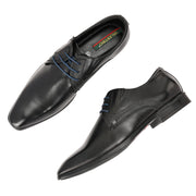 Men Premium Leather Black Lace-Up Formal Derby Shoes (Victor-58-Black)